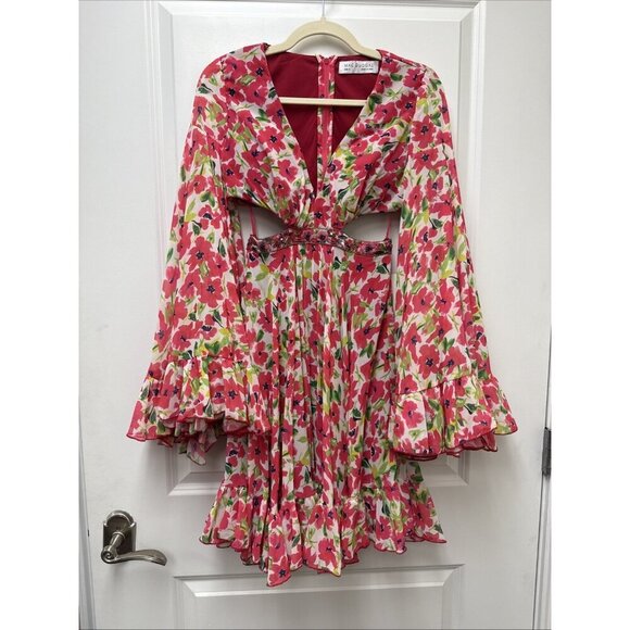 Mac Duggal Size 0 Pink Floral 9158 Bell Sleeve Mini Cocktail Party Dress New - Picture 7 of 14